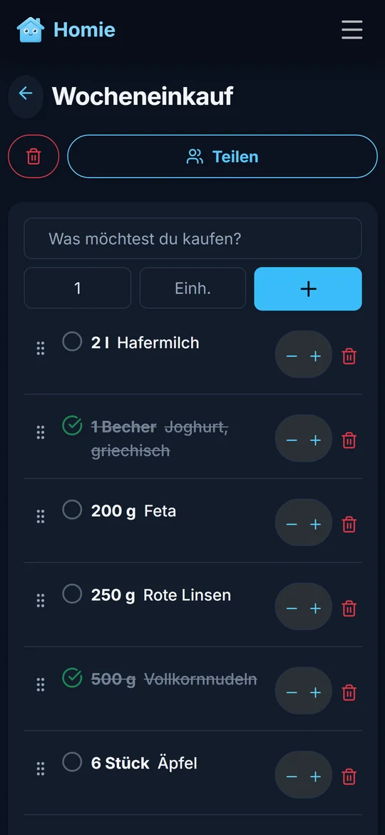 Die Einkaufsliste auf dem Smartphone